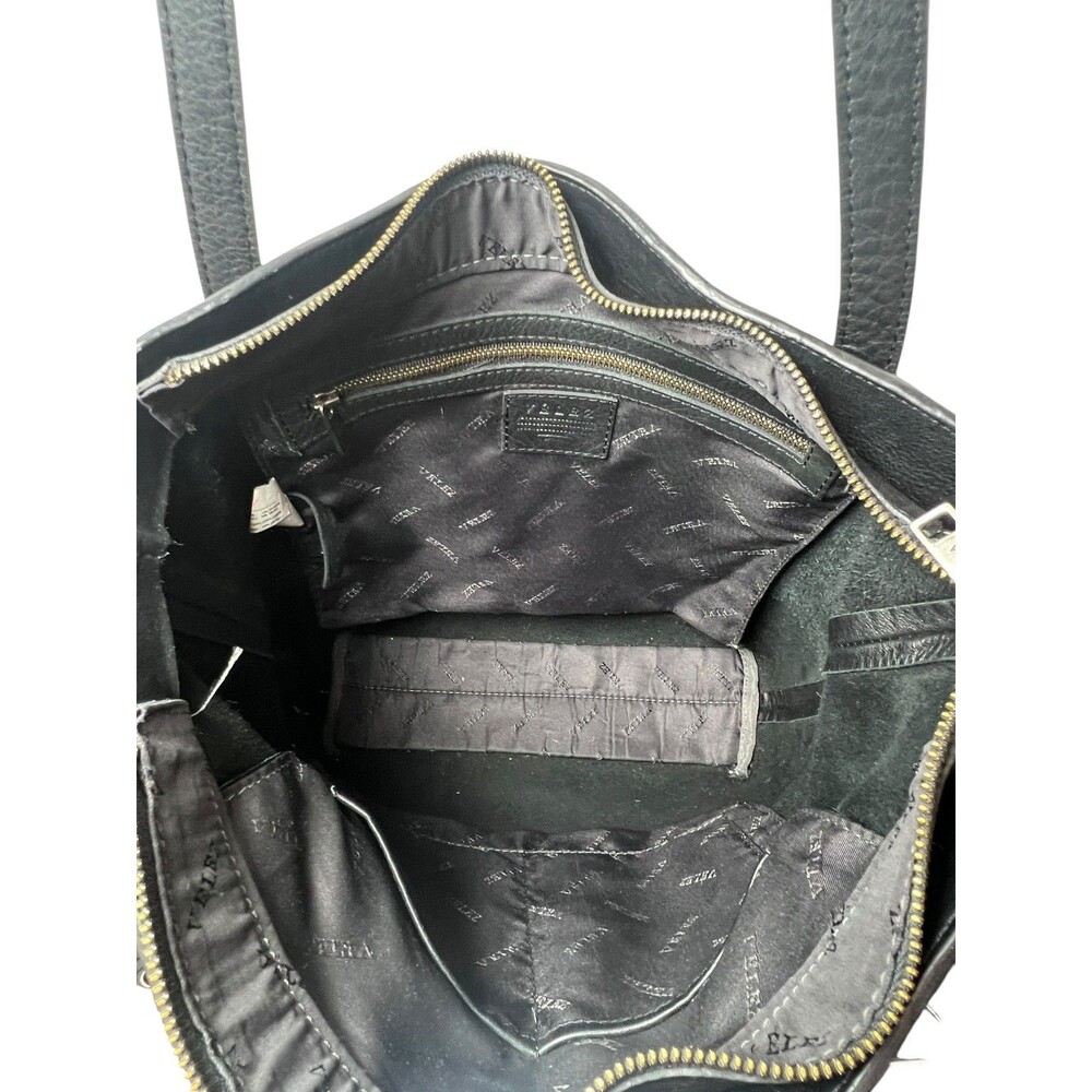 Velez Black Leather Tote Large Minimalist Shoulder Bag Zipper Top - Picture 4 of 12